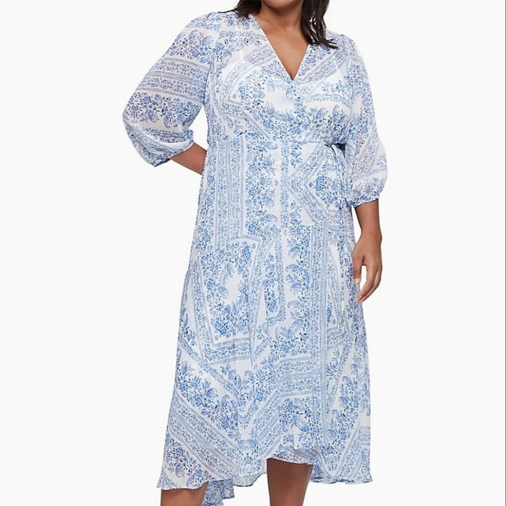 COPY - Calvin Klein Blue 3/4 Sleeves Paisley Wrap Dress Size 12